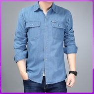 Hot Men's Denim Shirt Jacket with Long and Short Sleeves Cotton Work Clothes Plus Size Men's Clothin