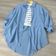 Kemeja Wanita Oversized Biru Muda | Outer Casual Lengan Panjang | Bahan Adem Nyaman