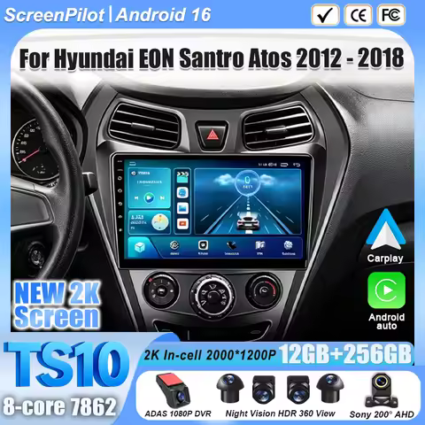 Android 16 For Hyundai EON Santro Atos 2012-2018 9 Inch Car Radio Stereo Head Unit Multimedia Video 