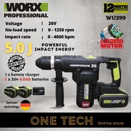 WORX WU399 26mm 20V Li-ion Brushless Rotary Hammer SDS-PLUS (Professional Power Tools - Green Series
