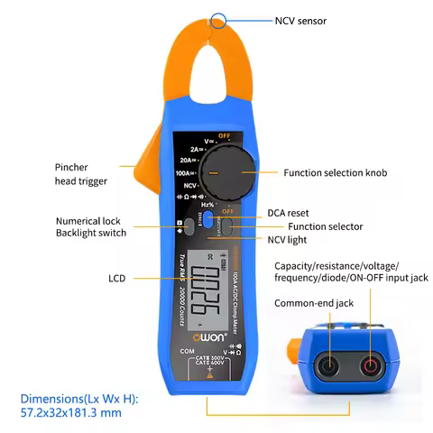 OWON CM2100 CM2100B High Precision Digital Clamp Meter True RMS AC DC Current Temp Resistance Diode