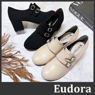 [Eudora] Ankle Boots Heel Thick Short Nude Velcro Tape Mid-Root Leather Riding Shoes