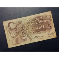 Uang Kertas Kuno 5 Gulden Seri Wayang Tahun 1939 (VF) XH 03701