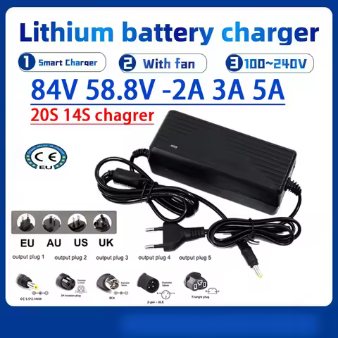 New Lithium Battery Smart Charger 58.8V 84V 2A 3A 5A With fan For 14S 20S 52V 72V 2A 3A 5A Fast&Safe