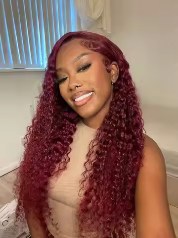 32 inch 13x4 breathable lace front 99J deep curly texture soft all season versatile long curly hair 
