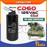 Mytools Capacitor CD60 Round (Black) with Wire *For SWAN Compressor* 500uf 125VAC / 45uf 350VAC