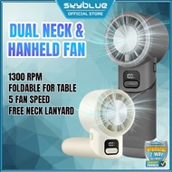 Skyblue Dual Neck Fan & Handheld Fan 13000RPM 180 Foldable For Table 5 Gears Portable Mini Kipas Tan