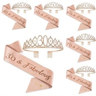 Fabulous Milestone Birthday Gift Set for Women - 30th to 80th Age Crown, Sash & Tiara (2pcs Party De