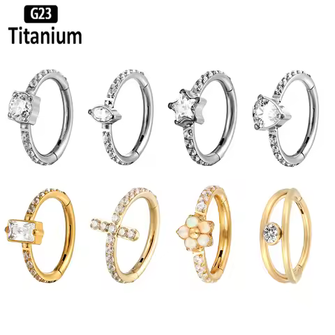 1PCS ATSM F136 Titanium Earrings for Women Zircon Septum Piercing Helix Nose Rings Ear Studs Daith C
