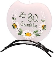 Dekohelden24 High Quality Flat Candle with Metal Stand with 80th Birthday Motif 16 x 16 cm 37644