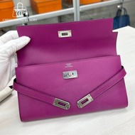 🌈Hermes💗Kelly Wallet💗L3玫瑰紫銀扣🌟99新🌟Epsom皮🌟長銀包🌟