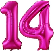 Hot Pink 14 Balloon Numbers,40 Inch 14th or 41st Birthday Balloon Foil Mylar Number 14 Balloon Large