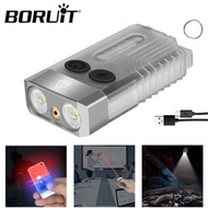 BORUiT V10L LED Keychain Flashlight Type-C Rechargeable Fluorescence Torch with Magnet Buzzer Laser