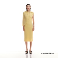 VICKTEERUT (ราคาปกติ 12500-.) Cape Sleeve Sheath Dress เดรสมิดิ แขนเคป จับเดรป