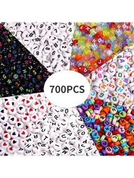 700 Piezas De Cuentas Redondas De Letras En 7 Colores De Acrílico Para Hacer Joyas - Collar Y Pulsera (7x4mm)