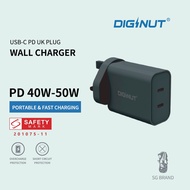 Diginut S-TR-155BB 50W Wall Charger – Dual Type-C Fast Charging – Black