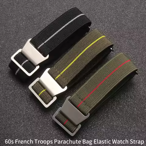 60s French Troops Parachute Bag Elastic Watch Strap for Tudor Seiko Casio Nylon Watchbands Man's Sma