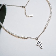 cross pearl necklace_十字架珍珠項鍊 5mm淡水珍珠