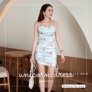 UNICORN DRESS 🦄✨ #MNB000127 เดรสสั้น สีฟ้าพาสเทล ผูกไหล่