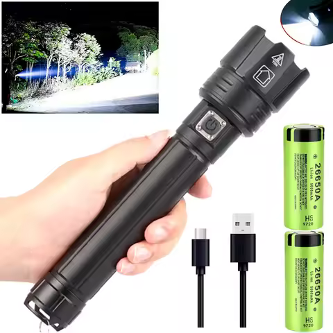 Super Bright XHP90 LED Flashlight 4 Core USB Torch Lantern Zoom 26650 USB Rechargeable Hand Light fo