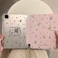 [Good Luck] Pink Floral kitty Cat iPad11 Protective Case air7/6 with Pen Slot pro37 cm Shock-resista