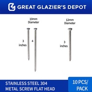 304 Stainless Screw Metal Flat Head #10 #12 304 Grade (10 Pcs)