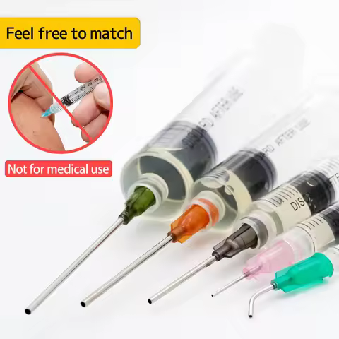 Juego jeringas plástico 1 ml a 20 ml, aguja dispensadora punta roma y tapa pegamento, tinta, aceite,