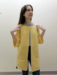 開衫夾克西裝外套風衣黃色手工針織羊毛配口袋