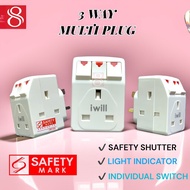 3way multi plug / 3pin multi adaptor with safety approve