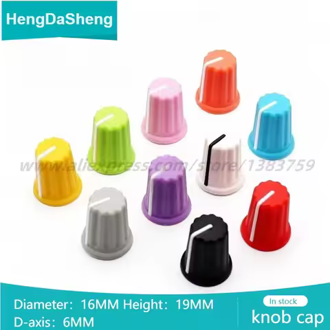 5pcs 16*19mm Plastic Rubber Color Knob Cap Potentiometer Mixer Panel Switch Cap D Shaft 6mm