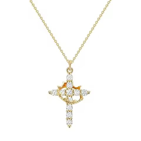 Light Luxury Pave Zircon Cross Necklace | Gold/Silver Dual-Tone | Unique Versatile Daily Jewelry