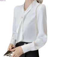 Women's Formal Office Blouses With Tie Korean Style Turn-down Collar Blouses Spring Fashion Solid Co
