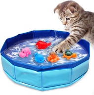 Cat Pool Toy with 6 Fish-Water Cat Toys Foldable Interactive Cat Toy for Bored Indoor Cats Cat Water