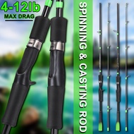 Fishing Rod 1.8m/6ft Casting/Spinning Fishing Rod 2 Sections Carbon Rod 4-12lb Max Drag For Freshwat