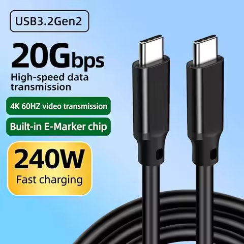 0.2m 3m 5m Full Function 20Gbps Type C Cable USB3.2 Gen2 *2 USB C 20G Data Transfer Cord USB 3 240W 