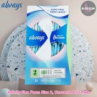 Always-Infinity Flexfoam Feminine Pads without wings Size 2 Heavy Flow Unscented 32 Thin Sanitary
