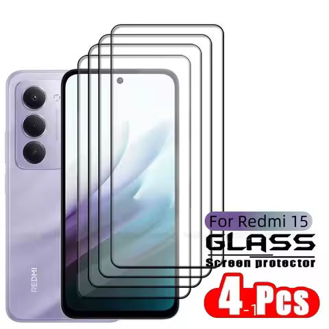 4PCS For Redmi 15 Glass Xiaomi Redmi 15 5G Tempered Glass Phone Protective Full Cover Glue 9H Screen