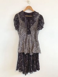 Anna Sui 美國精品名牌 純絲巴洛克復古雪紡洋裝 美國製