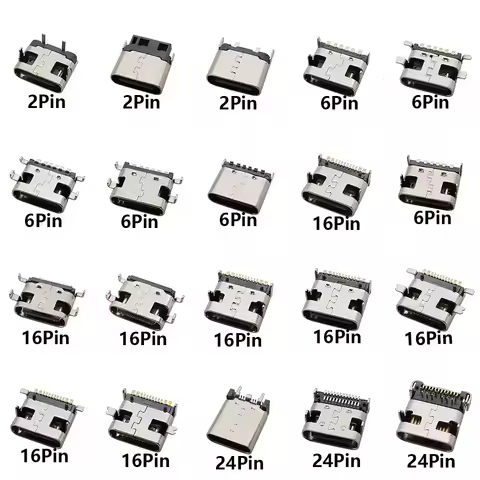 10Pcs USB Type C Jack Soldering Connector Charging Port 2P 6P 16P 24 Pin USB-C Female Socket for PCB