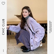 หรูหรา สีม่วง หนาขึ้น นุ่ม ขน เสื้อแจ็คเก็ต ผู้หญิง ฤดูหนาว สไตล์เกาหลี ชิค Unique Top Commute หลวม