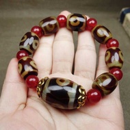 Agate Three-Eyed Dzi Bead Bracelet Men's Dzi Bead Agate Bracelet Supply