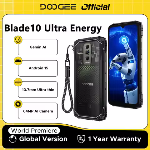 DOOGEE Blade10 Ultra Energy Rugged Phone Gemini AI 6150mAh Battery 10.7mm Ultra-thin Android 15 Smar