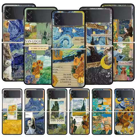 Starry sky van gogh art Phone Case For Samsung Galaxy Z Flip3 Flip4 Flip5 PC Shell For Z Flip 3 4 5 