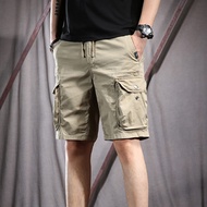 Summer American Retro Overalls Shorts Men Street Wear Ami Khaki Elastic Waist Middle Pants Trendy Ca