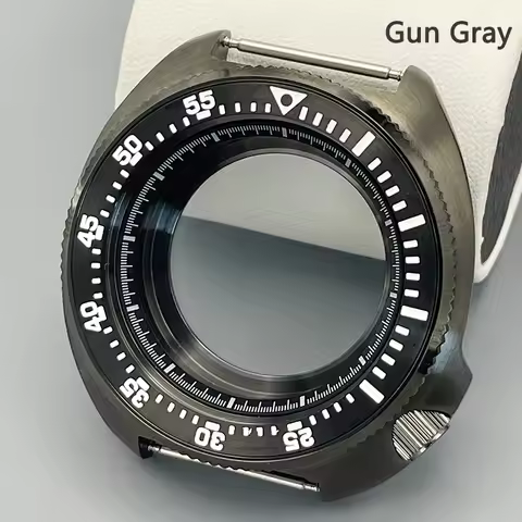 44mm 6105 6309 Turtles Watch Case Gun Colour Steel Bezel Fit NH35 NH36 7S26 4R Movement Waterproof D