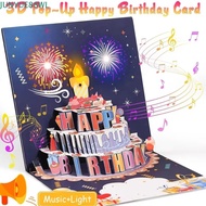 JUNYUE88WL Happy Birthday Card, Blowable Led Candle Fireworks Effect 3D Popup Greeting Card, Unique 