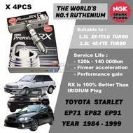 NGK Premium RX Spark Plug - Toyota Starlet EP70 EP82 EP91 1.3L 2E-TELU SOHC 4EFTE DOHC Turbo ( Year 