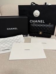 Chanel Classic Flap handbag small CF23 23 cm calfskin 黑金 荔枝皮 牛皮