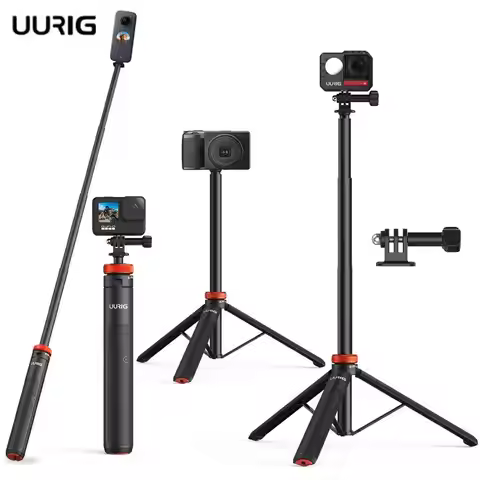 UURIG 130cm Extendable Selfie Stick Tripod Stand Handle Grip for GoPro 12 11 10 9 8 Insta360 X4 DJI 