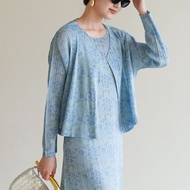 7753 One Size (45-75kg) Summer Pleated High Draping Floral Printing And Dyeing Elegant Commuter Coat